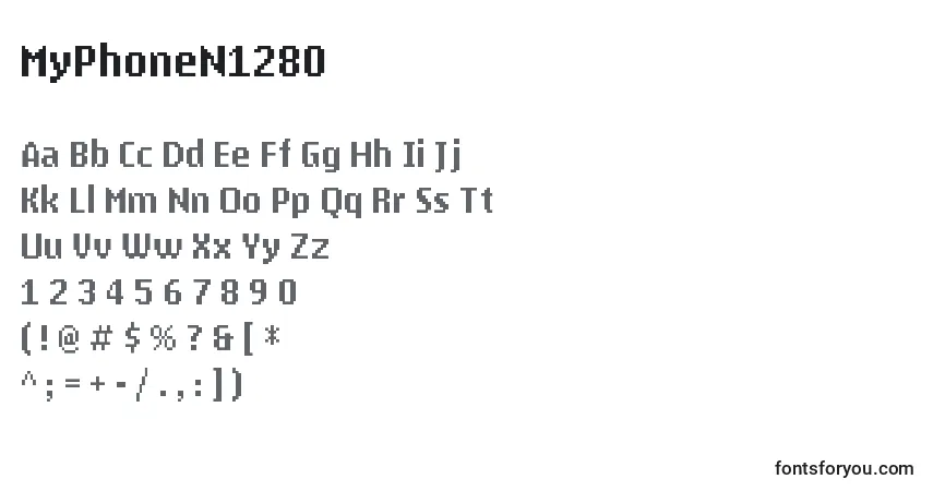 Czcionka MyPhoneN1280 – alfabet, cyfry, specjalne znaki