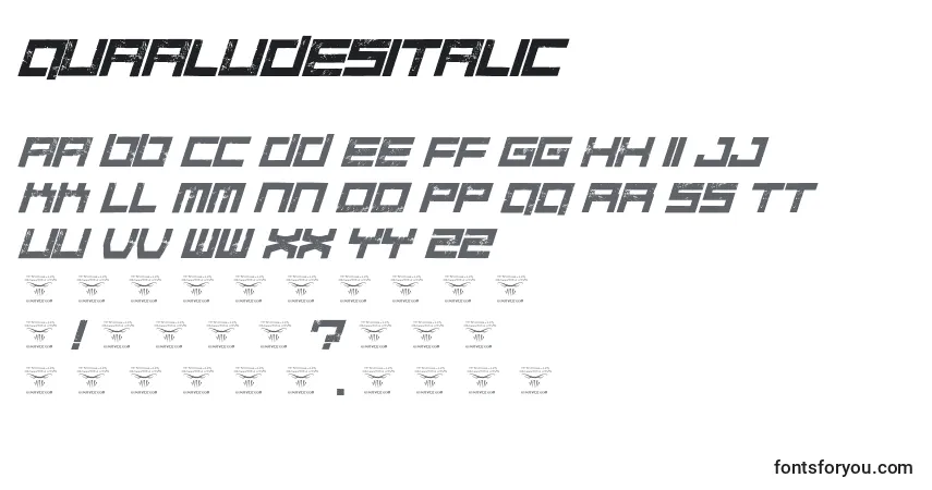 A fonte QuaaludesItalic (65920) – alfabeto, números, caracteres especiais
