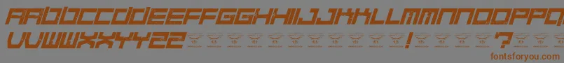 フォントQuaaludesItalic – 茶色の文字が灰色の背景にあります。
