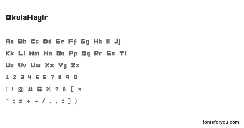 A fonte OkulaHayir – alfabeto, números, caracteres especiais