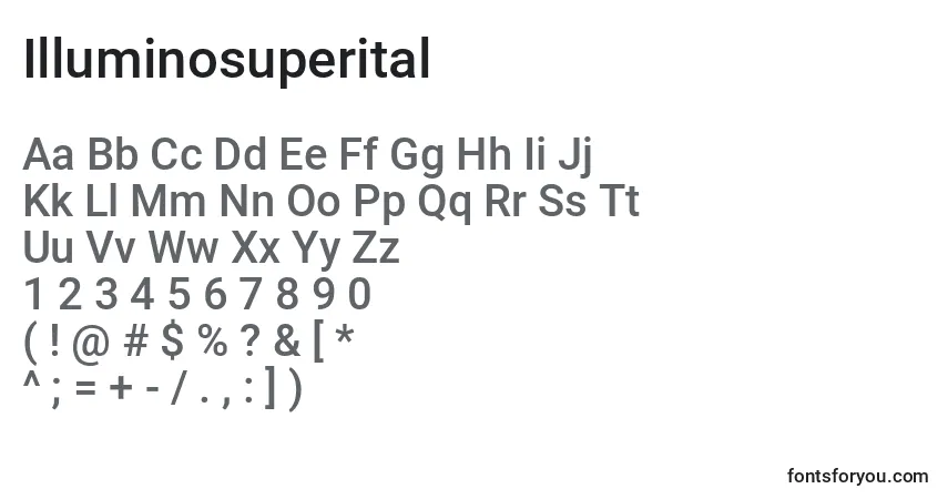 A fonte Illuminosuperital – alfabeto, números, caracteres especiais