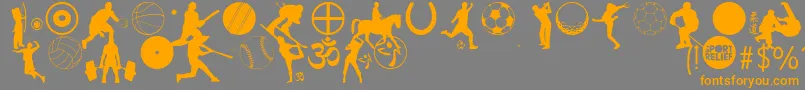 フォントSportRelief – オレンジの文字は灰色の背景にあります。