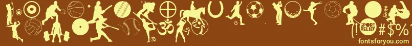 SportRelief-Schriftart – Gelbe Schriften auf braunem Hintergrund