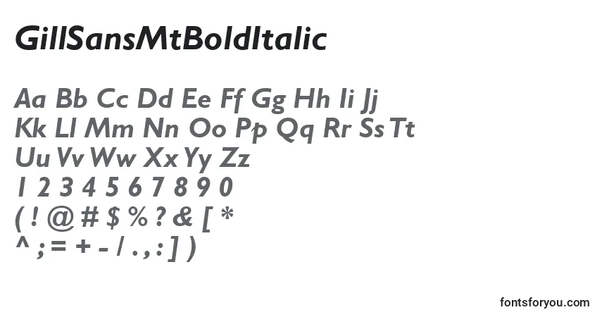 Czcionka GillSansMtBoldItalic – alfabet, cyfry, specjalne znaki