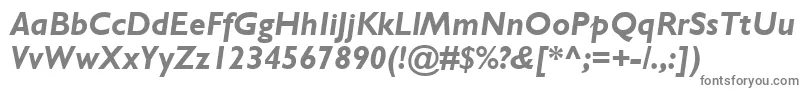 GillSansMtBoldItalic-fontti – harmaat kirjasimet valkoisella taustalla