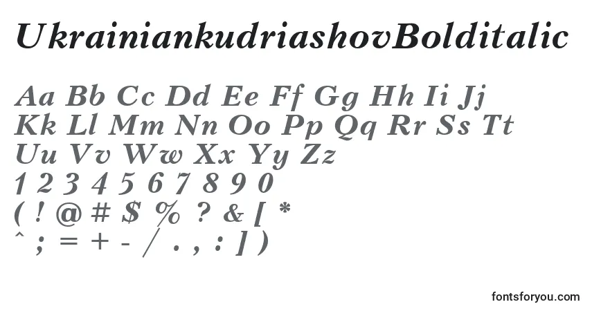 Schriftart UkrainiankudriashovBolditalic – Alphabet, Zahlen, spezielle Symbole