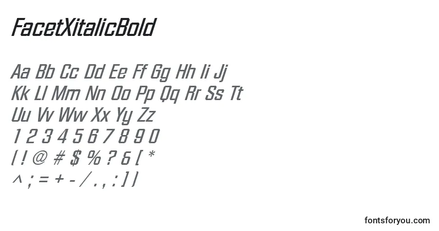 Шрифт FacetXitalicBold – алфавит, цифры, специальные символы