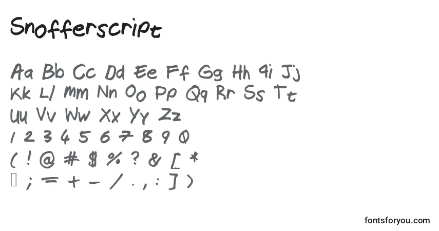 Schriftart Snofferscript – Alphabet, Zahlen, spezielle Symbole
