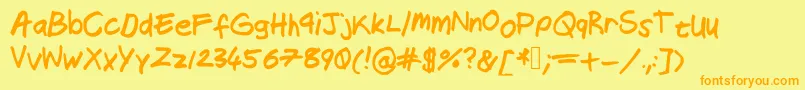 フォントSnofferscript – オレンジの文字が黄色の背景にあります。