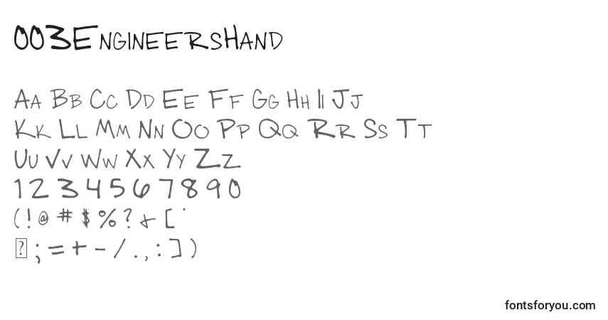 A fonte 003EngineersHand – alfabeto, números, caracteres especiais