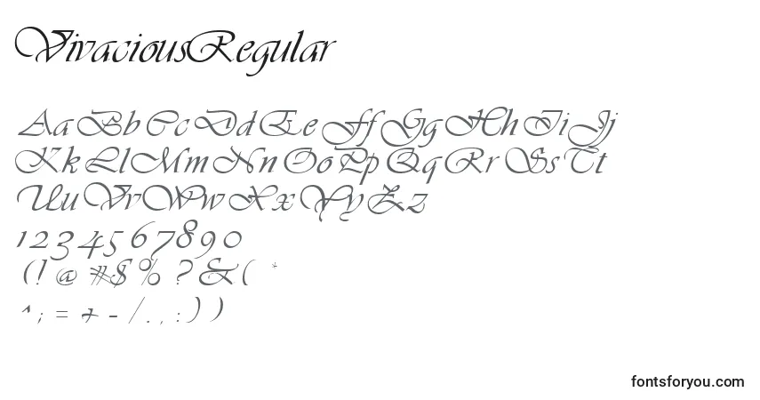 Czcionka VivaciousRegular – alfabet, cyfry, specjalne znaki