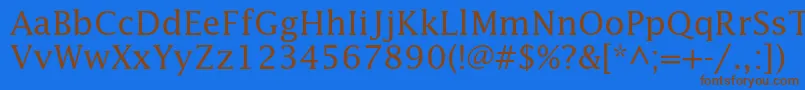 フォントLucidastd – 茶色の文字が青い背景にあります。