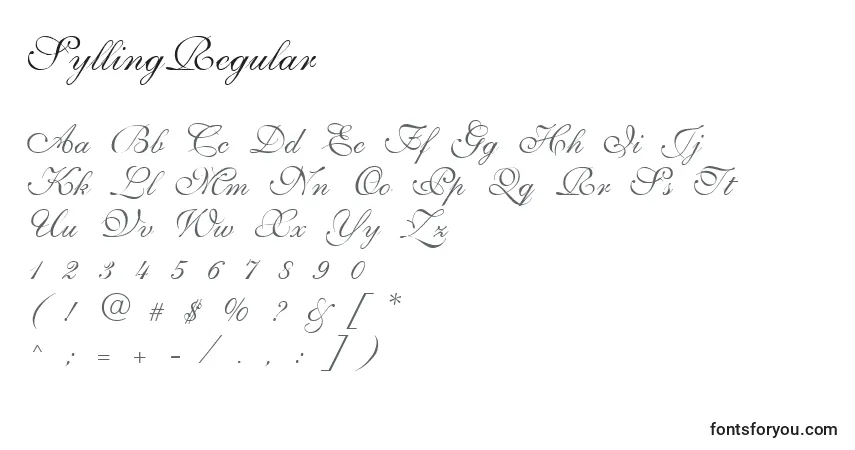 A fonte SyllingRegular – alfabeto, números, caracteres especiais