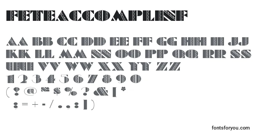 Schriftart Feteaccomplinf – Alphabet, Zahlen, spezielle Symbole