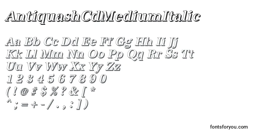 Шрифт AntiquashCdMediumItalic – алфавит, цифры, специальные символы