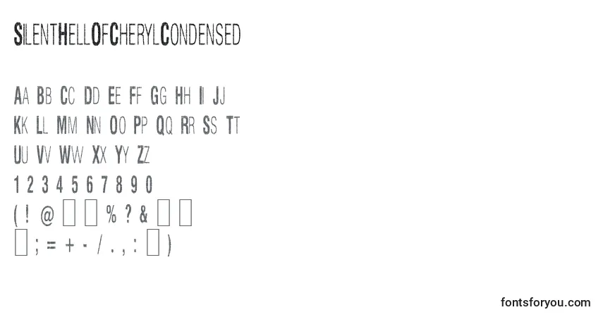 Schriftart SilentHellOfCherylCondensed – Alphabet, Zahlen, spezielle Symbole