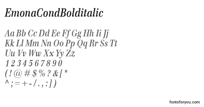 Шрифт EmonaCondBolditalic – алфавит, цифры, специальные символы