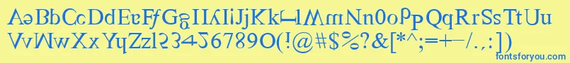 Fonte TimesScrewedRoman – fontes azuis em um fundo amarelo