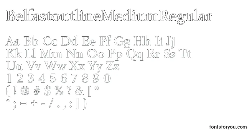 Czcionka BelfastoutlineMediumRegular – alfabet, cyfry, specjalne znaki
