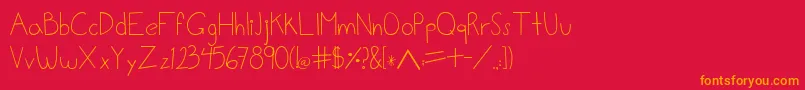 Lalo-Schriftart – Orangefarbene Schriften auf rotem Hintergrund