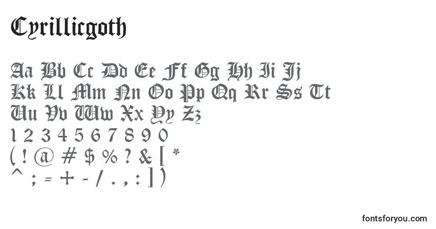 A fonte Cyrillicgoth – alfabeto, números, caracteres especiais