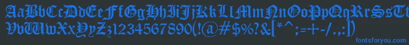 Cyrillicgoth-Schriftart – Blaue Schriften auf schwarzem Hintergrund