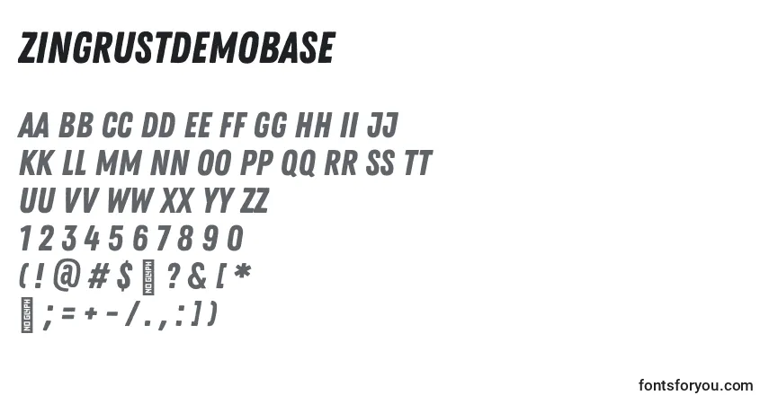 ZingrustdemoBase Font – alphabet, numbers, special characters