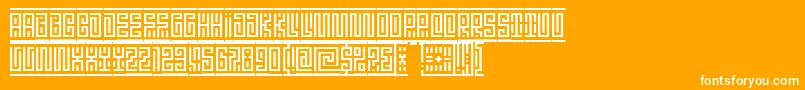 Linotypeminos-Schriftart – Weiße Schriften auf orangefarbenem Hintergrund