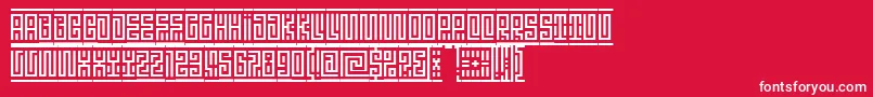 Linotypeminos-Schriftart – Weiße Schriften auf rotem Hintergrund