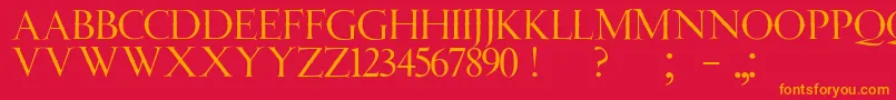 フォントJmhAngelusCap – 赤い背景にオレンジの文字