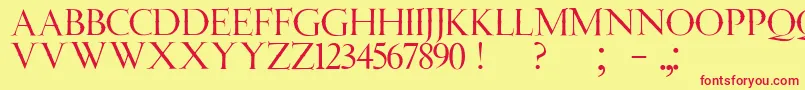 フォントJmhAngelusCap – 赤い文字の黄色い背景