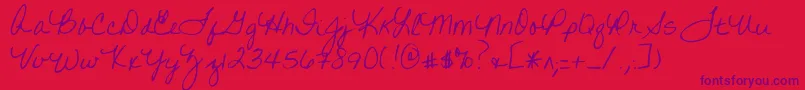 Writtenonhishands Font – Purple Fonts on Red Background