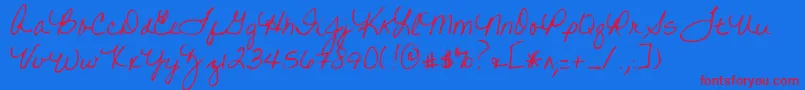 Writtenonhishands Font – Red Fonts on Blue Background