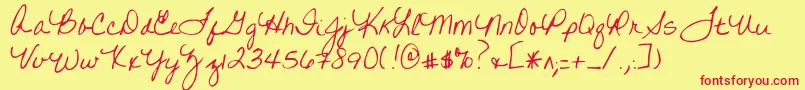 Writtenonhishands Font – Red Fonts on Yellow Background