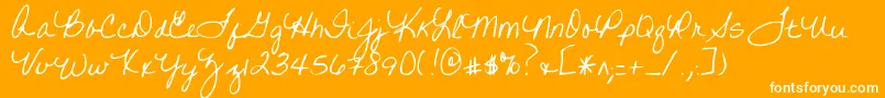 Writtenonhishands-Schriftart – Weiße Schriften auf orangefarbenem Hintergrund