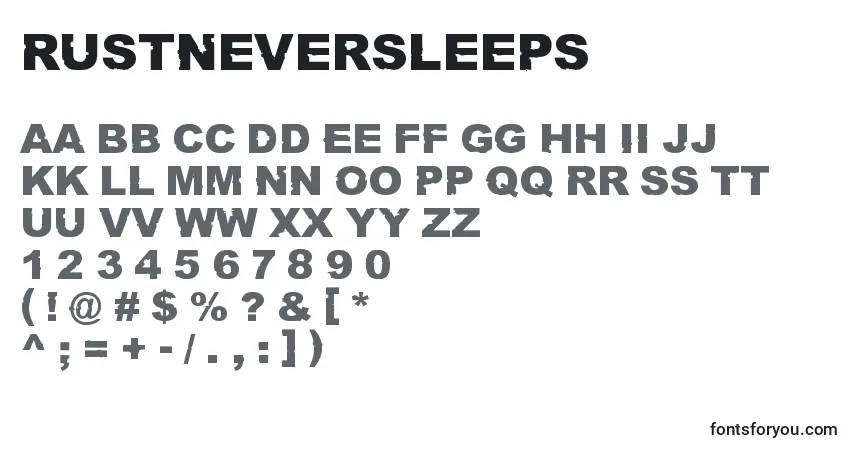 A fonte RustNeverSleeps – alfabeto, números, caracteres especiais