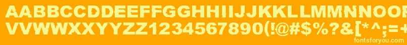 Więcej informacji o czcionce RustNeverSleeps Czcionka RustNeverSleeps – żółte czcionki na pomarańczowym tle