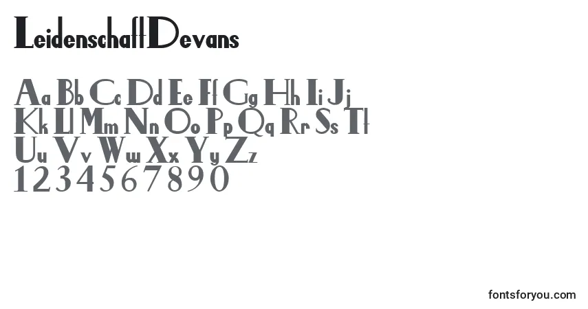 Czcionka LeidenschaftDevans – alfabet, cyfry, specjalne znaki