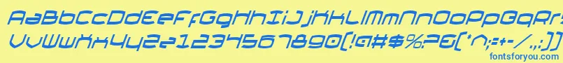 フォントThundergodIiCondensedItalic – 青い文字が黄色の背景にあります。