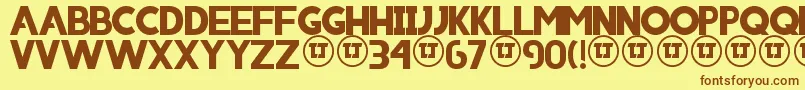 フォントIniico – 茶色の文字が黄色の背景にあります。