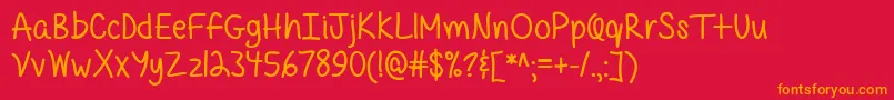 MfQuirkyMessy-Schriftart – Orangefarbene Schriften auf rotem Hintergrund