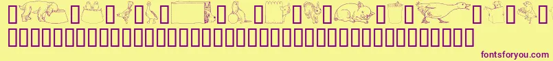 GeWhimsicalAnimalsIv Font – Purple Fonts on Yellow Background