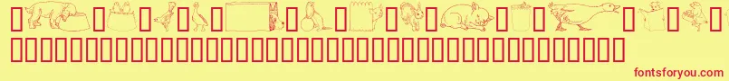 Fonte GeWhimsicalAnimalsIv – fontes vermelhas em um fundo amarelo