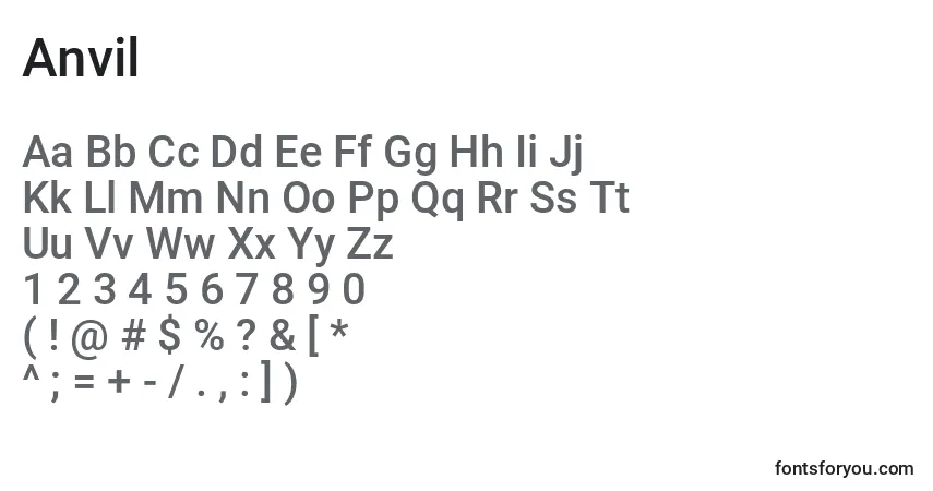 Schriftart Anvil – Alphabet, Zahlen, spezielle Symbole