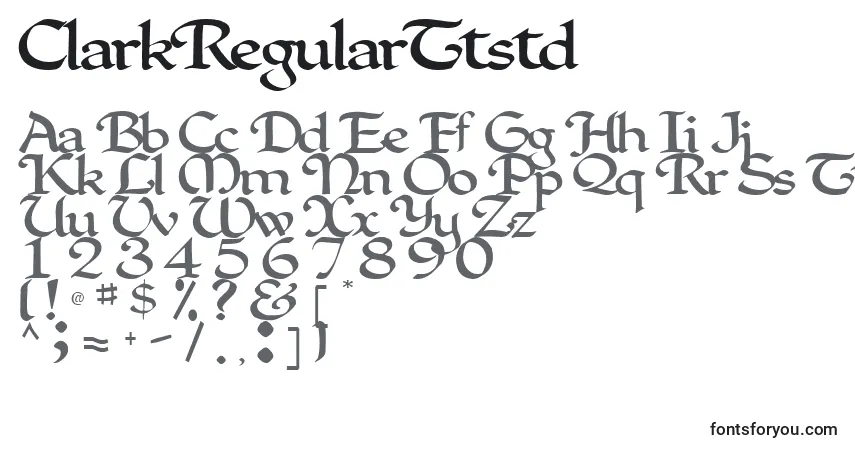 Schriftart ClarkRegularTtstd – Alphabet, Zahlen, spezielle Symbole
