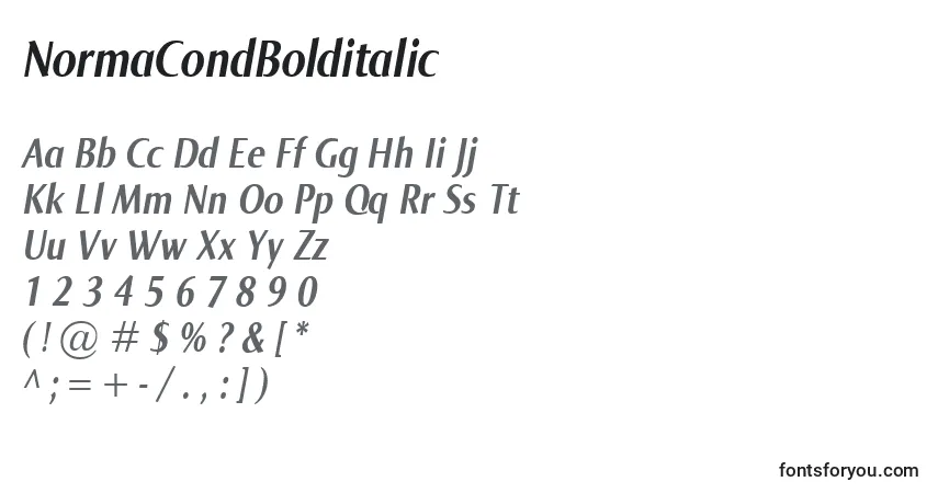 Шрифт NormaCondBolditalic – алфавит, цифры, специальные символы