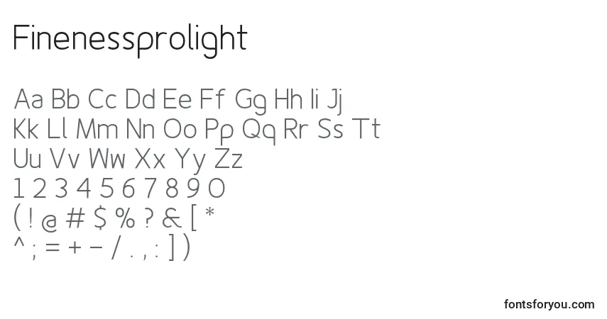 A fonte Finenessprolight – alfabeto, números, caracteres especiais