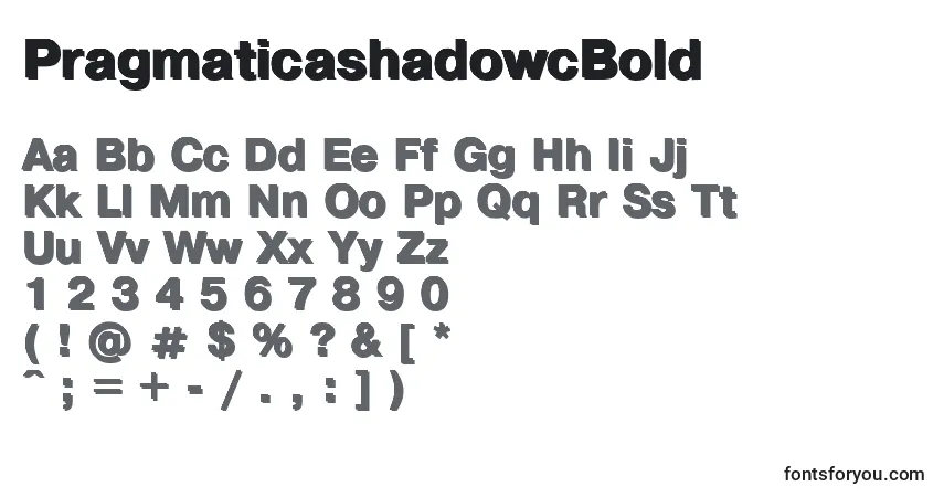 Schriftart PragmaticashadowcBold – Alphabet, Zahlen, spezielle Symbole