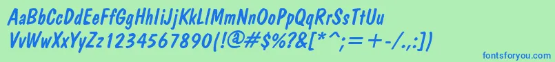 BrushdomItalic-Schriftart – Blaue Schriften auf grünem Hintergrund