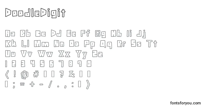 Schriftart DoodleDigit – Alphabet, Zahlen, spezielle Symbole